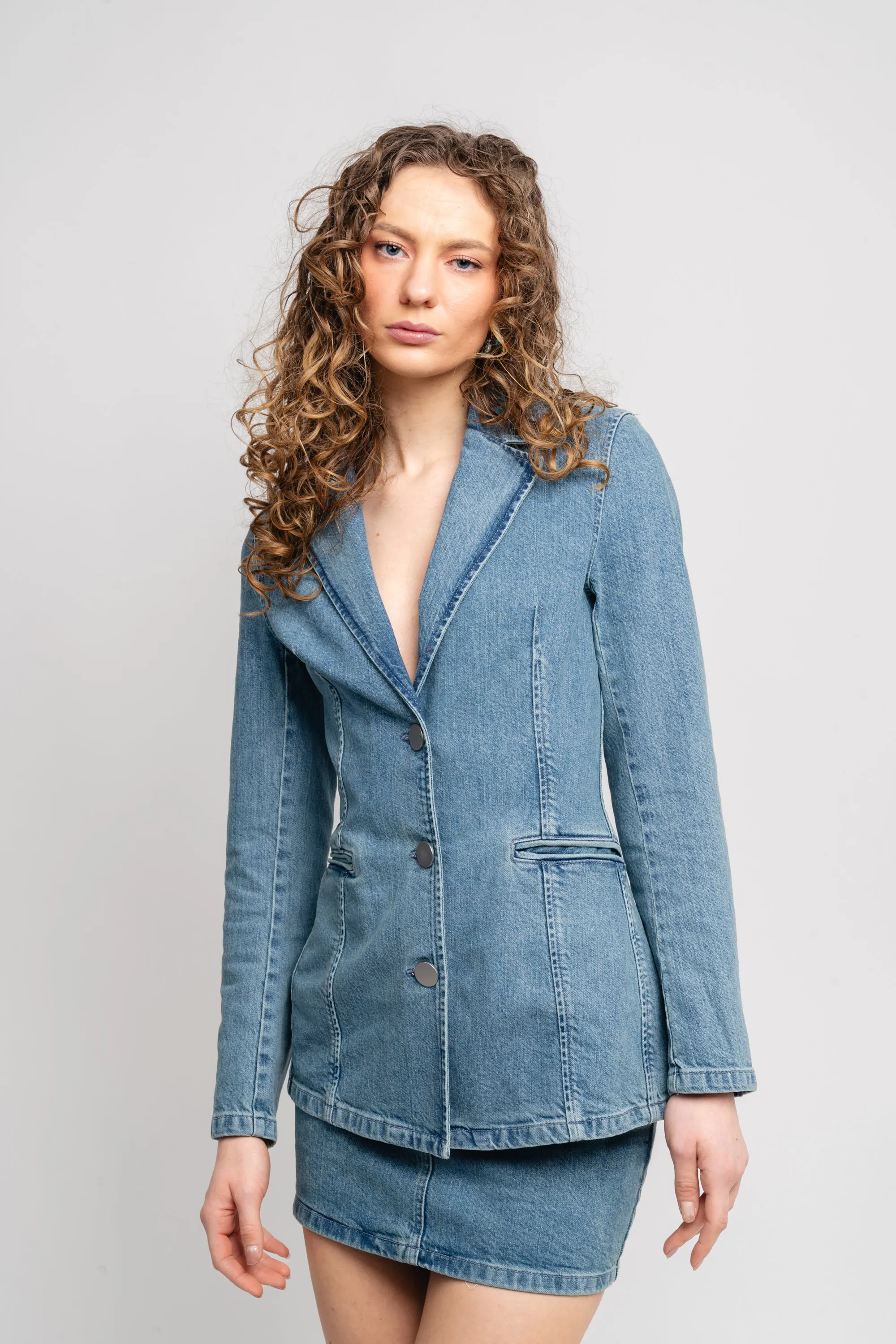 Fitted Denim Blazer - Bering Sea