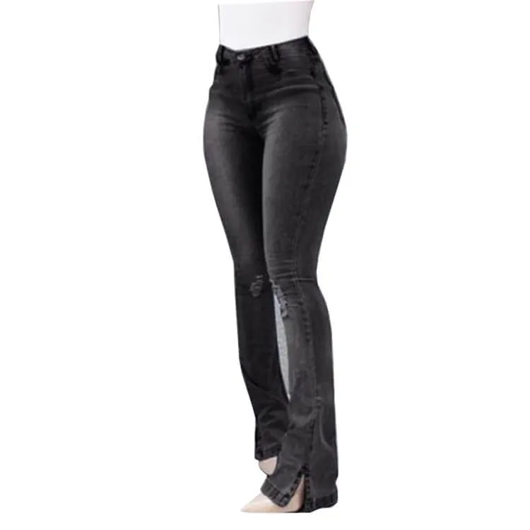 Flare High Waist Ripped Jeans Pocket Pants