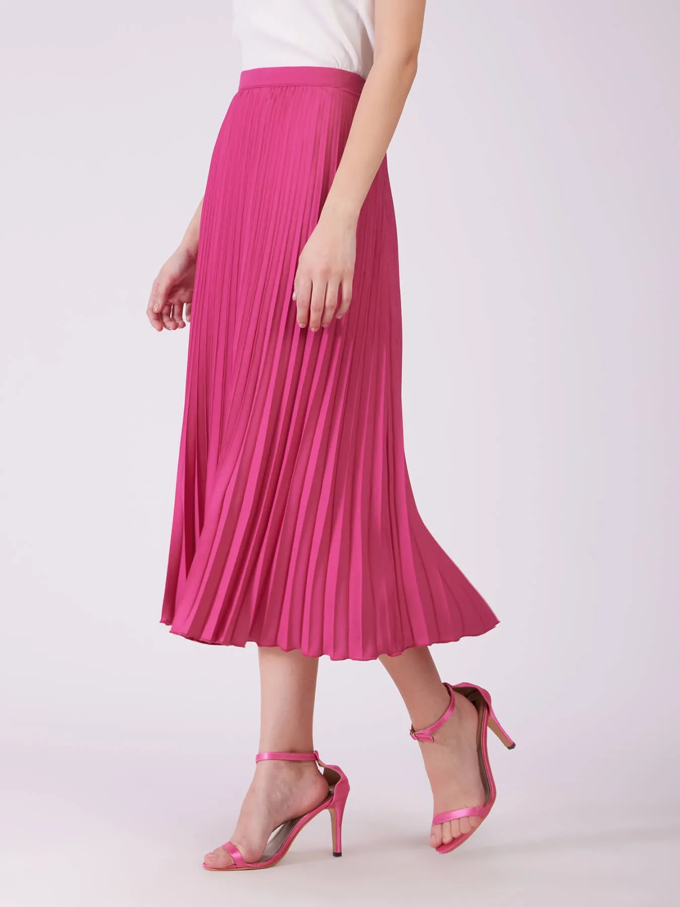 Flared Pleated Maxi Skirt - Fuchsia