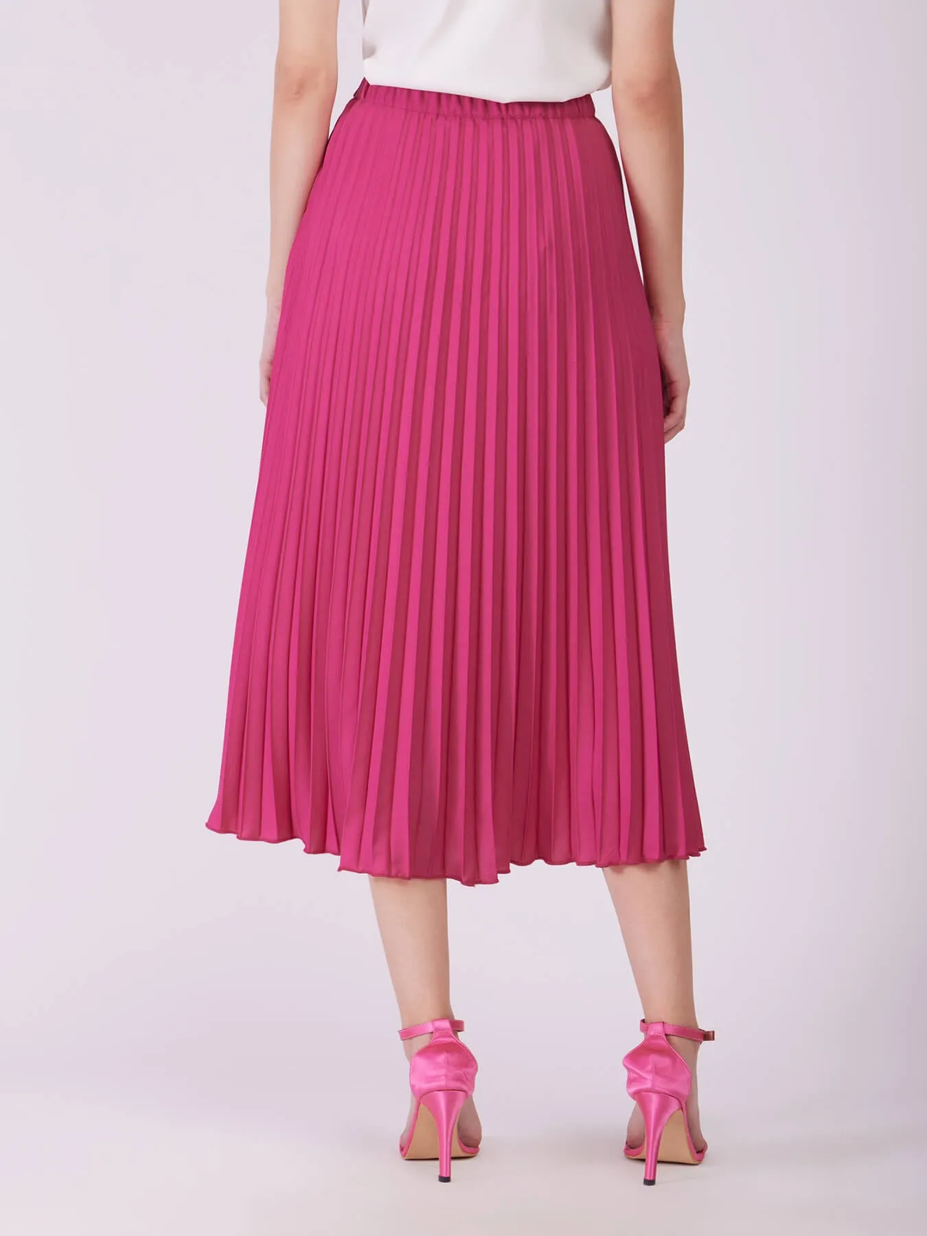 Flared Pleated Maxi Skirt - Fuchsia