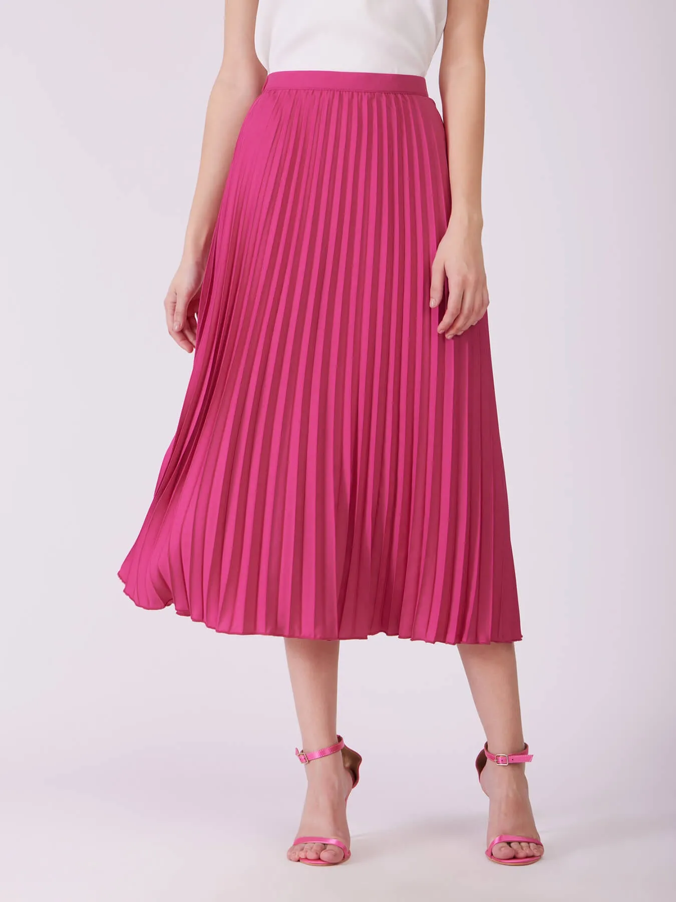 Flared Pleated Maxi Skirt - Fuchsia