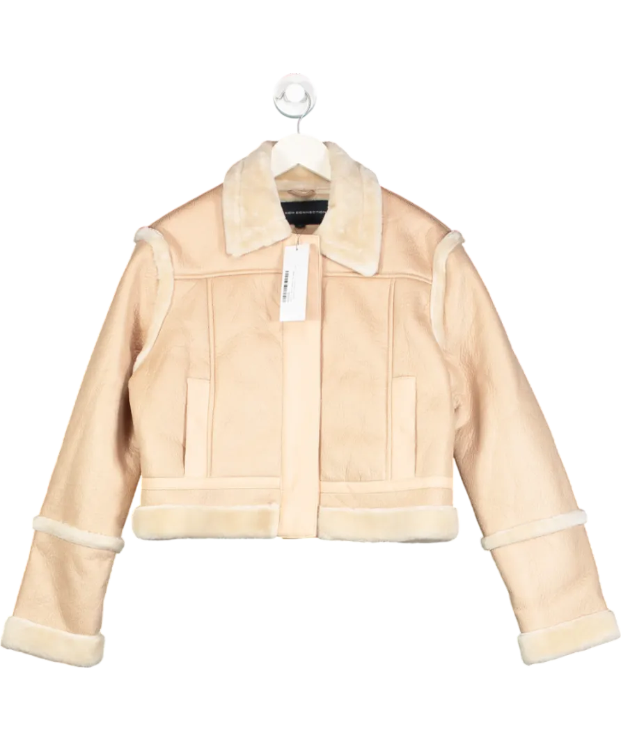 French Connection Pink Belen Faux Fur Cropped Jacket UK L