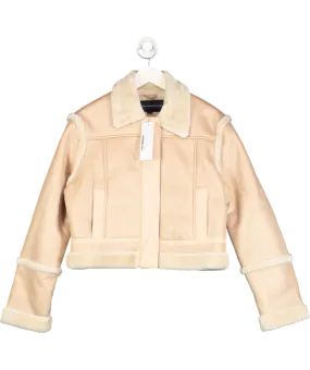 French Connection Pink Belen Faux Fur Cropped Jacket UK L