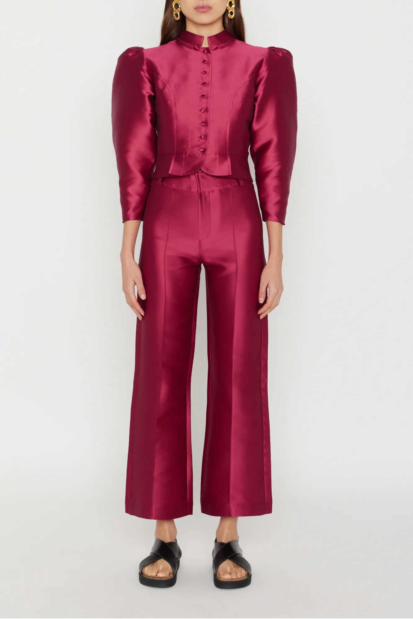 FUCHSIA Satin Puff Sleeve Jacket