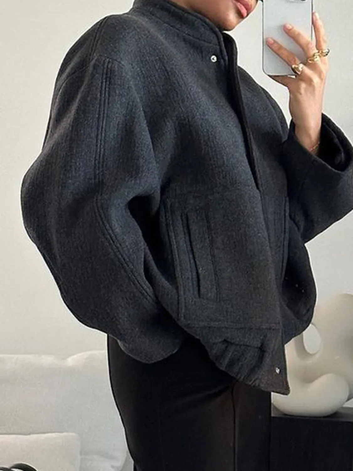 Full Size Snap Down Drop Shoulder Jacket