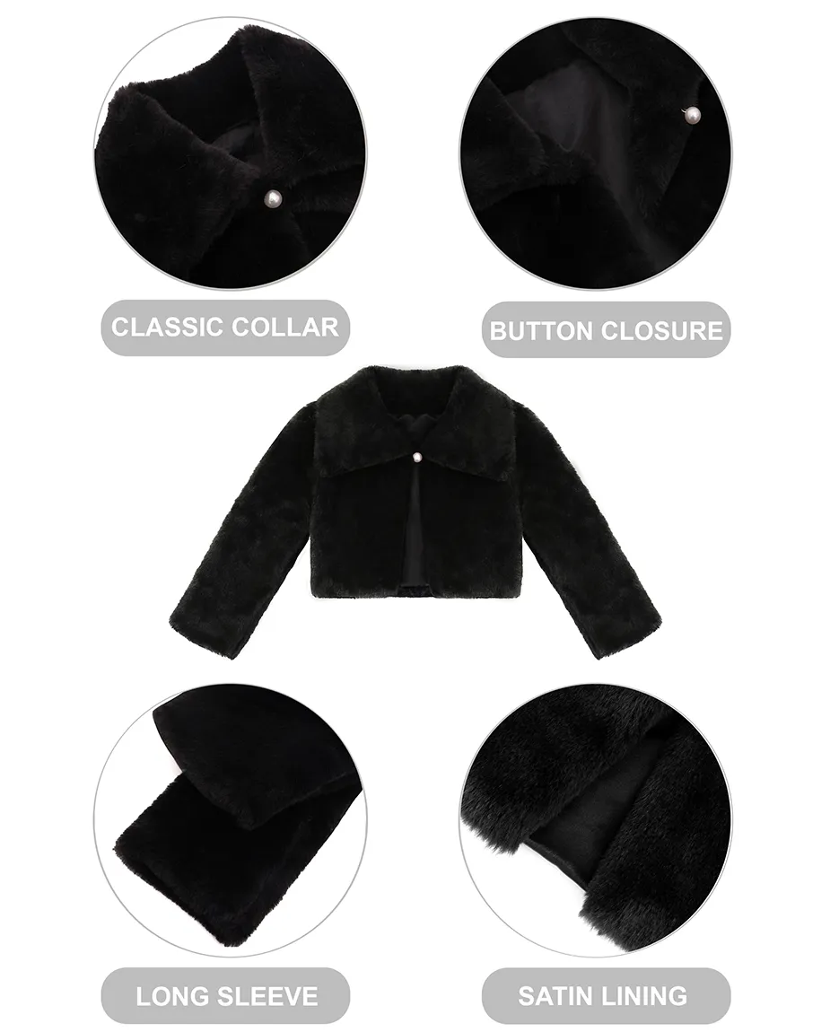 Girls Faux Fur Bolero Oversized Collar Jacket