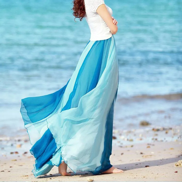 Gradient High Waist Long Pleated Skirt