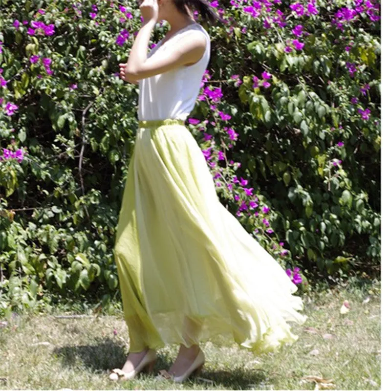 Gradient High Waist Long Pleated Skirt