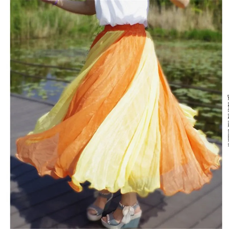 Gradient High Waist Long Pleated Skirt