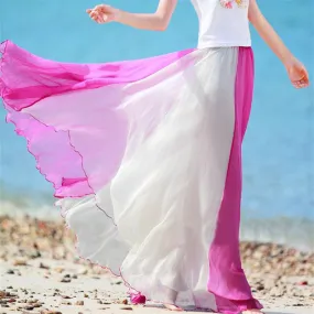 Gradient High Waist Long Pleated Skirt