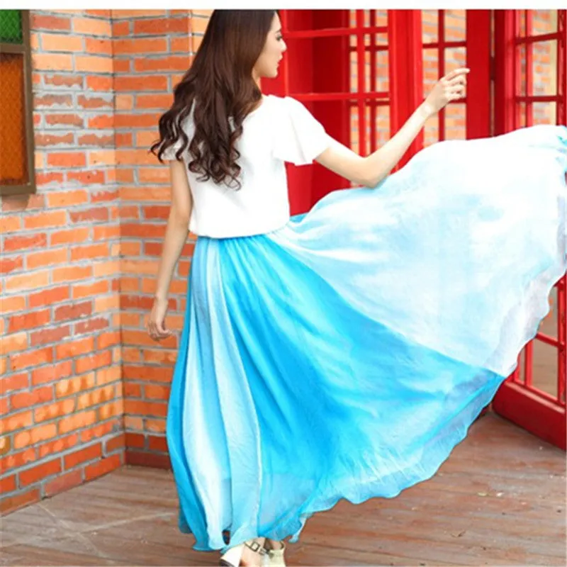 Gradient High Waist Long Pleated Skirt