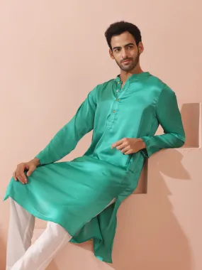 Hamilton Green Satin Kurta with Gold Buttons