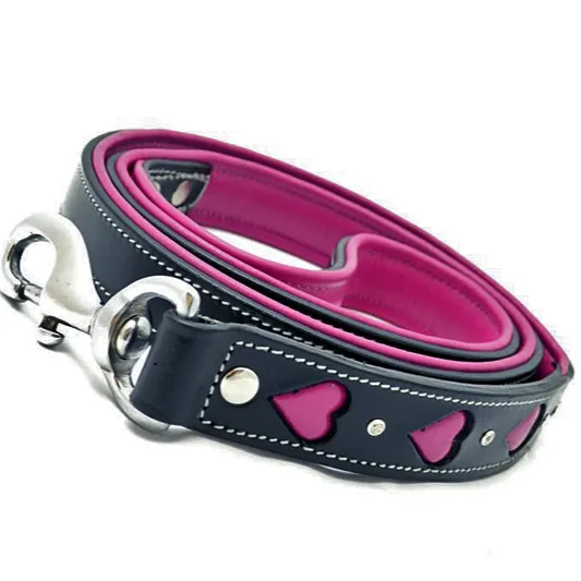 Hand Made Leather Dog Collar - Queen of Hearts (Wide Fit)