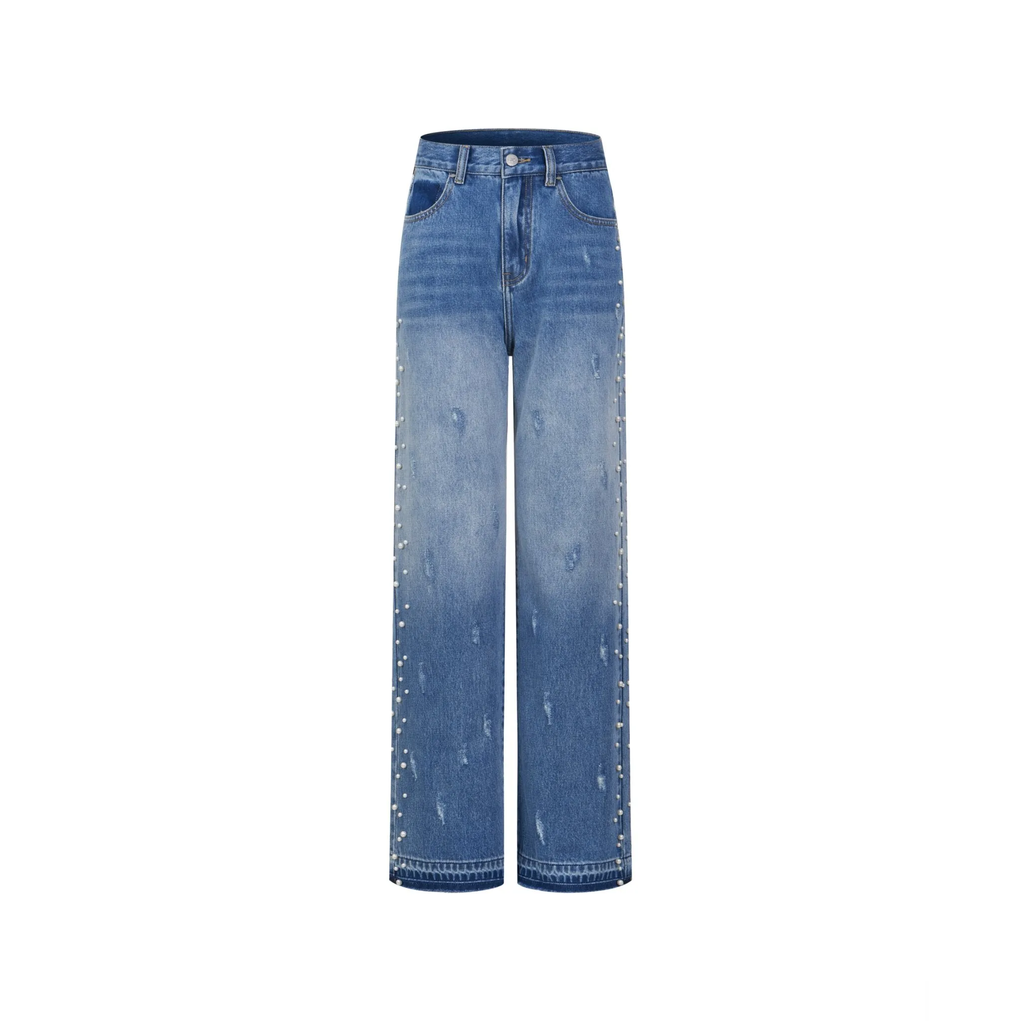 Heavy Duty Beaded Worn Leather Jeans