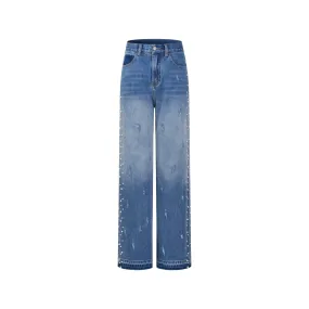 Heavy Duty Beaded Worn Leather Jeans