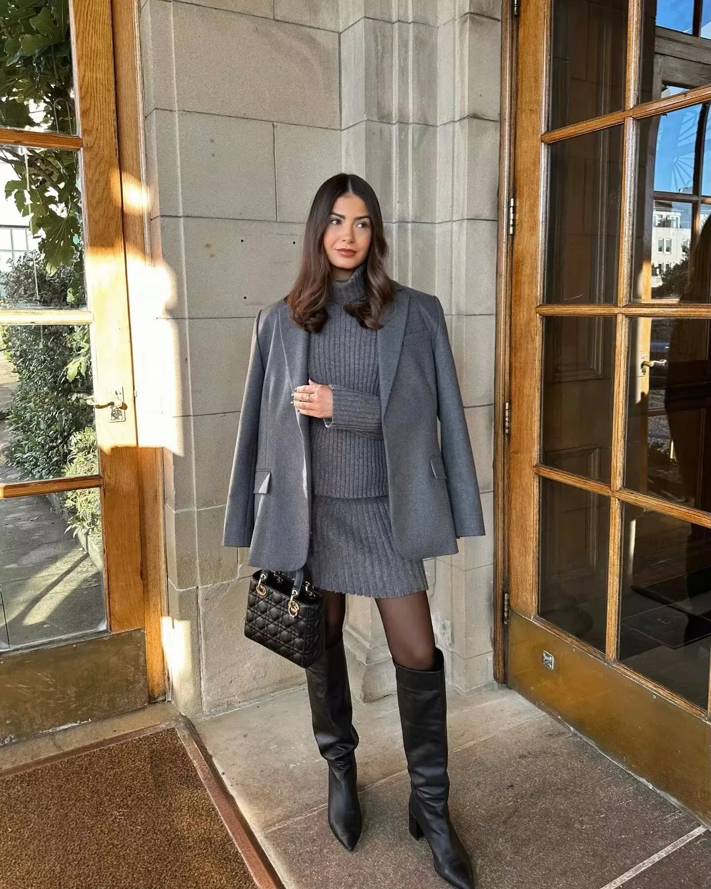 High Neck Knitted Pullover Pleated Mini Skirt Suit