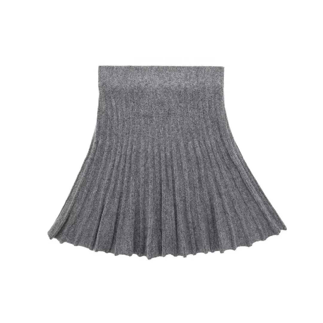 High Neck Knitted Pullover Pleated Mini Skirt Suit