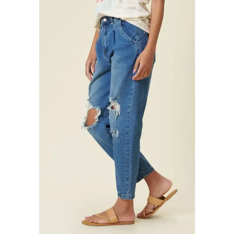 High Rise Distressed Slouchy Jeans