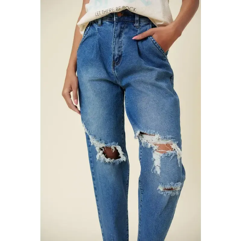 High Rise Distressed Slouchy Jeans