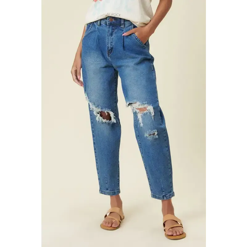 High Rise Distressed Slouchy Jeans
