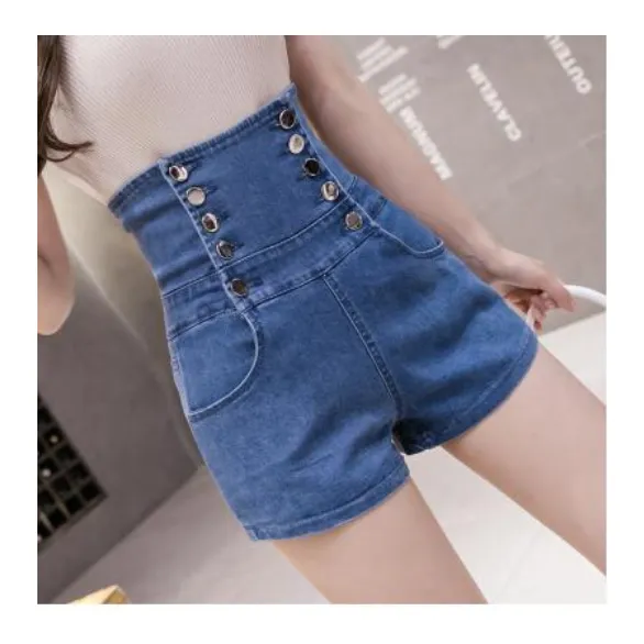 High Waist Buttons Denim Shorts
