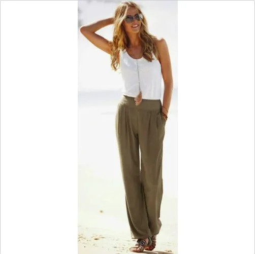 High Waist Draped Design Wide Leg Long Pants