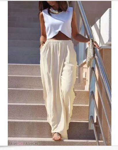 High Waist Draped Design Wide Leg Long Pants