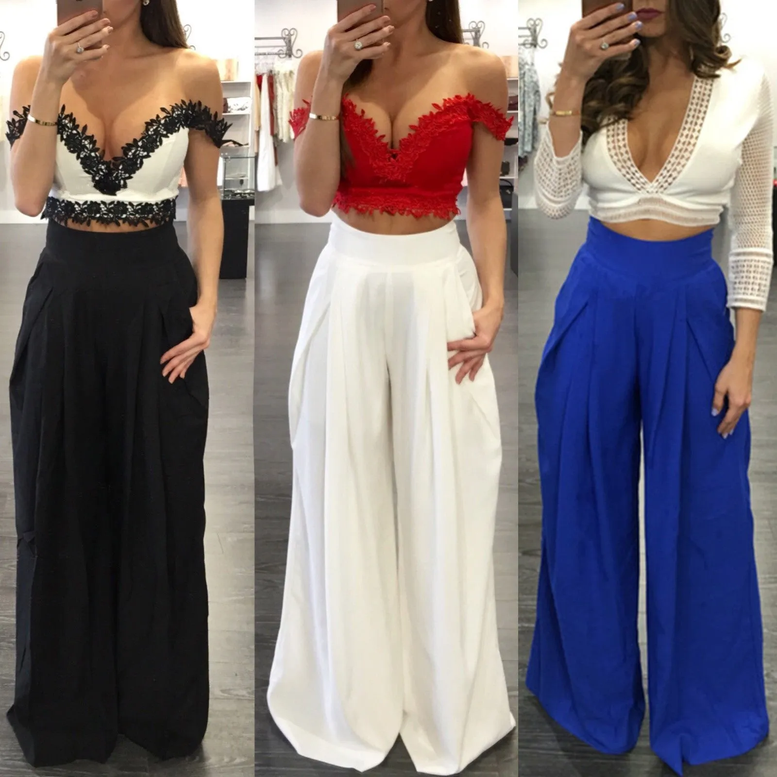 High Waist Draped Design Wide Leg Long Pants