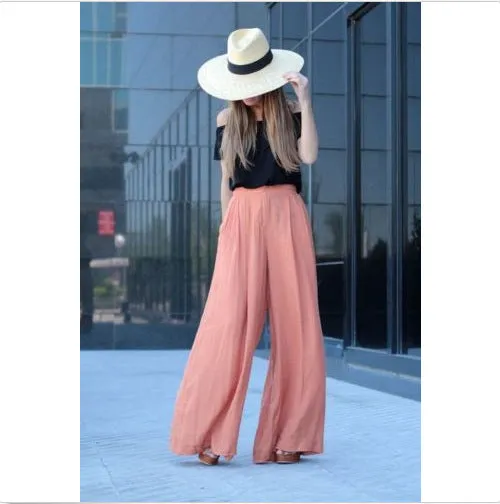 High Waist Draped Design Wide Leg Long Pants