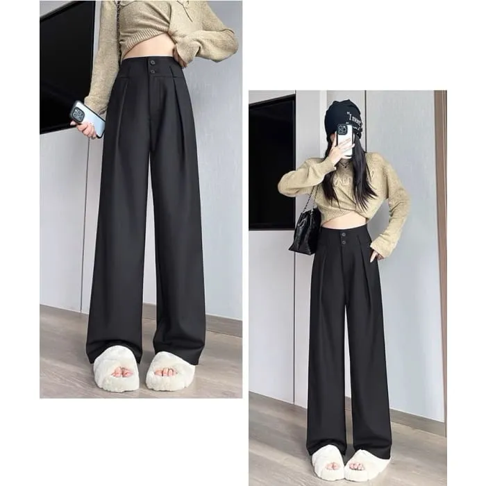 High Waist Plain Drape Wide Leg Dress Pants