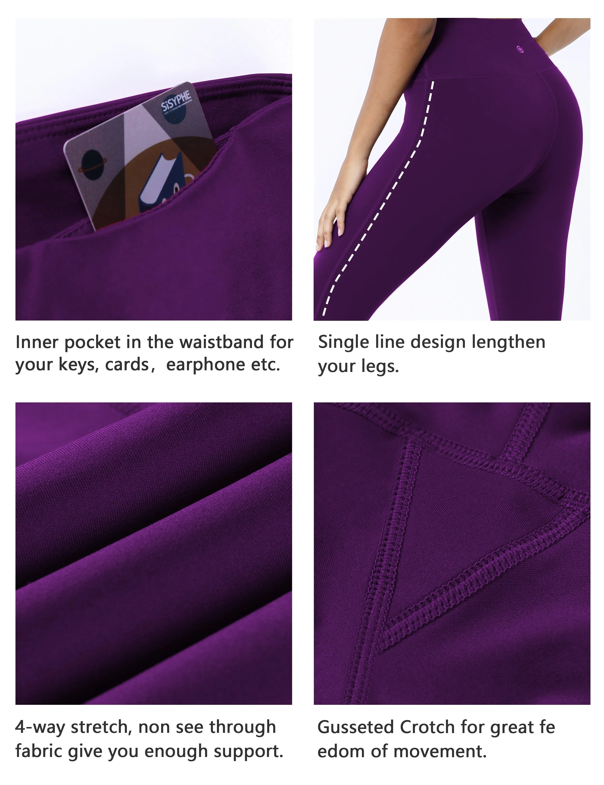 High Waist Side Line Biking Pants eggplantpurple_Biking