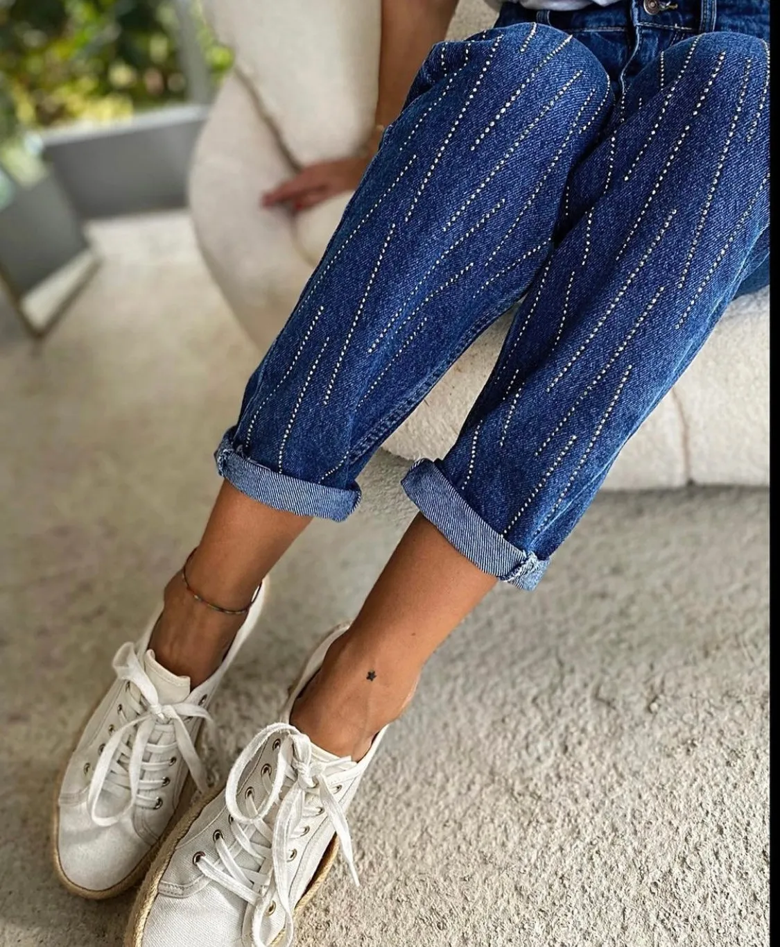 high waist stone  Mom Jeans