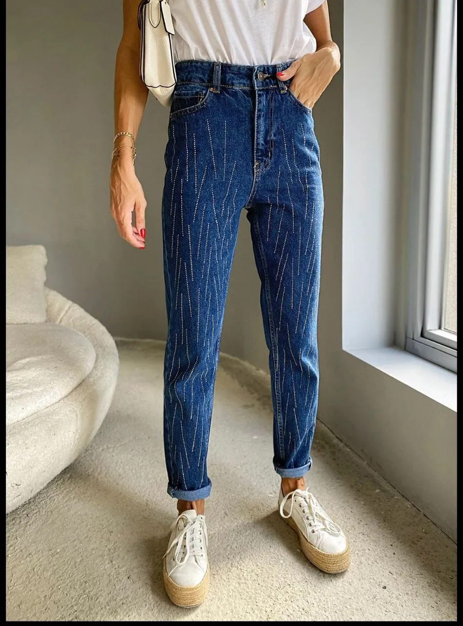 high waist stone  Mom Jeans