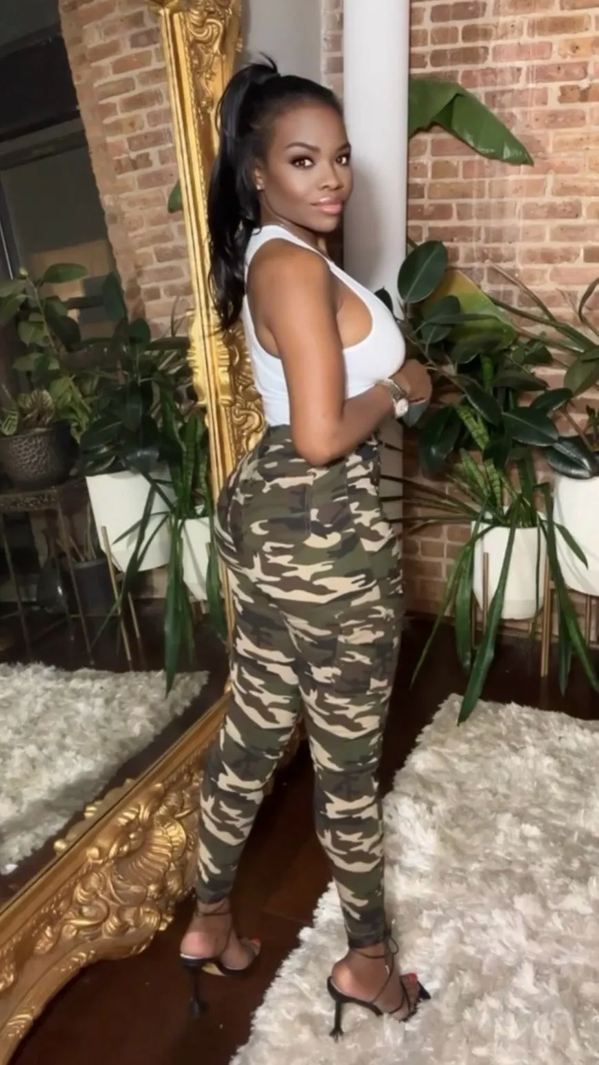 High Waist Stretch Camo Cargo Pants