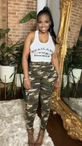 High Waist Stretch Camo Cargo Pants