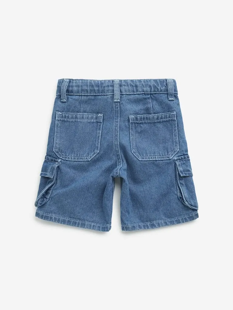 HOP Kids Blue Mid-Rise Denim Shorts