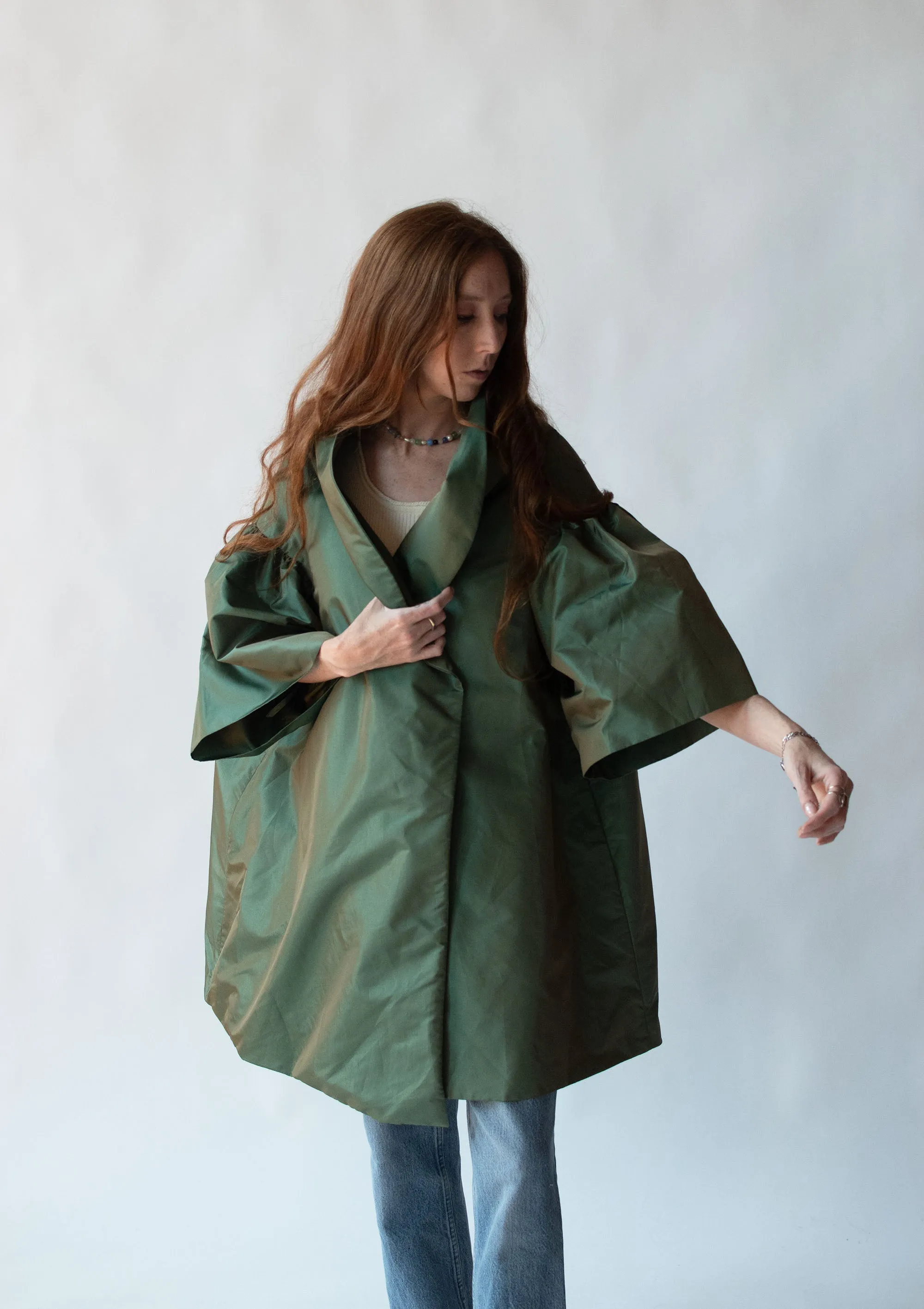 Iridescent Green Evening Coat | Victor Costa