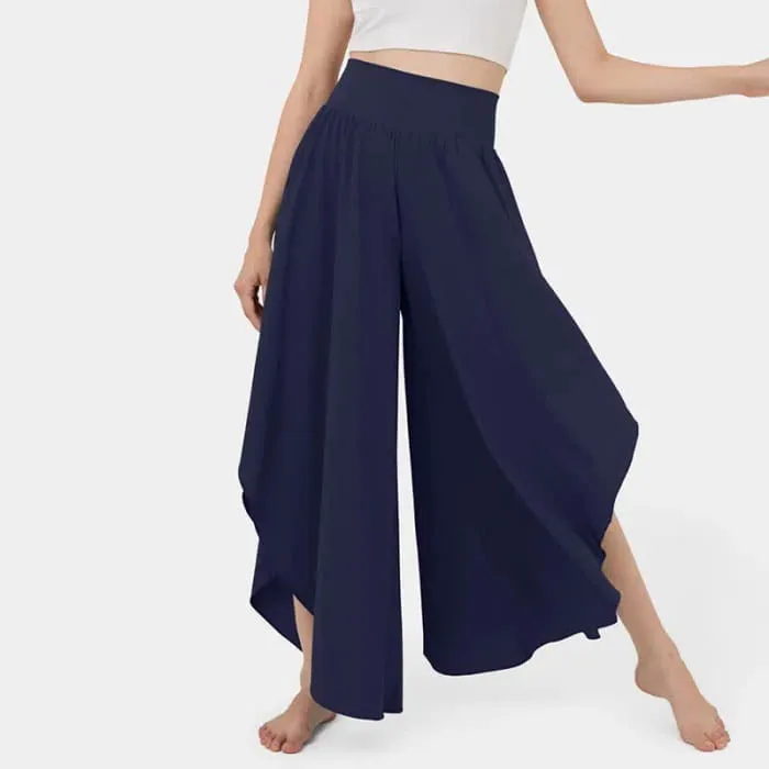 Irregular High Waist Flowy Wide Leg Casual Pants