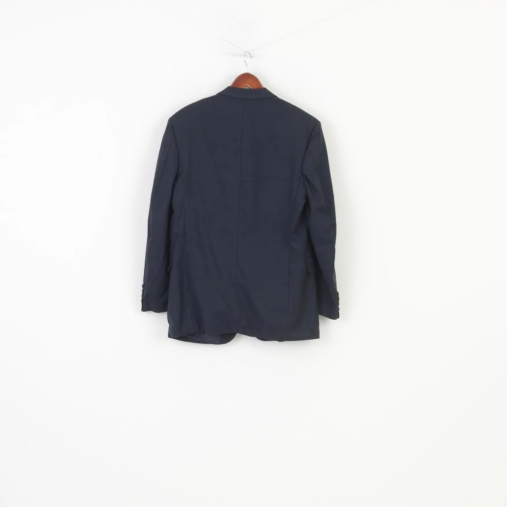 Jaeger Men 50 40 Blazer Navy Elegant Classic Breasted Bottoms Wool Vintage Jacket