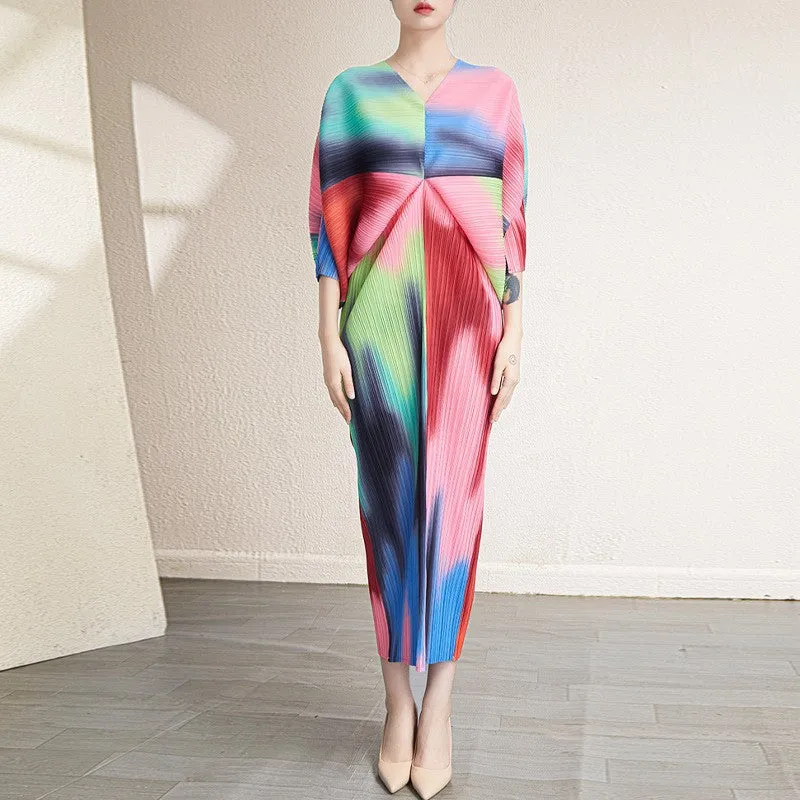 Japanese Style  Abstract Pleated Dress