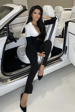 Jessica Bara Gemini Colorblock Corset Blazer and Split Pant Two Piece Set As Seen On Leyla Milani