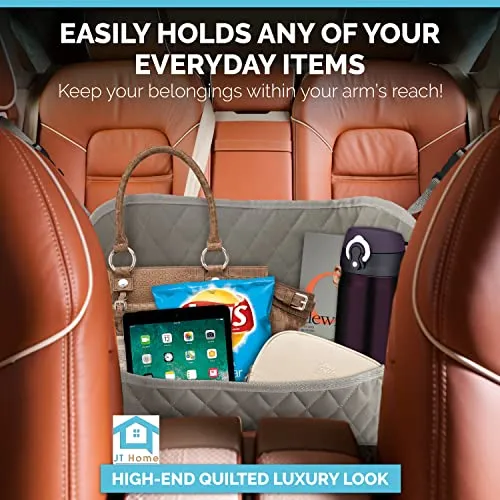 JT HOME Car Net Pocket Handbag Holder Luxury Quilted PU Leather Organizer Grey