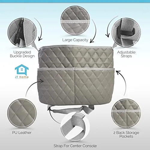 JT HOME Car Net Pocket Handbag Holder Luxury Quilted PU Leather Organizer Grey