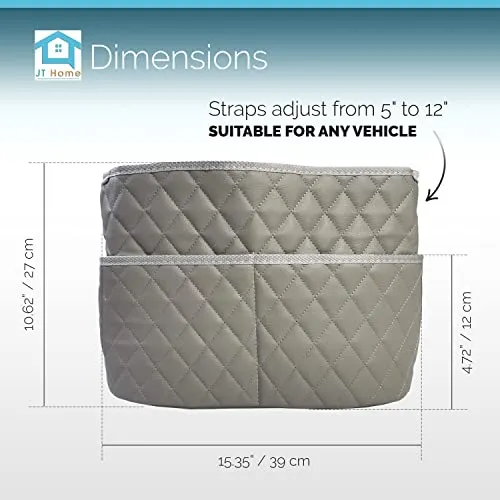 JT HOME Car Net Pocket Handbag Holder Luxury Quilted PU Leather Organizer Grey