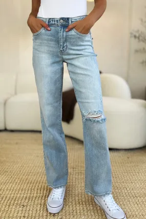 Judy Blue Full-Size High-Waist Distressed Straight Jeans
