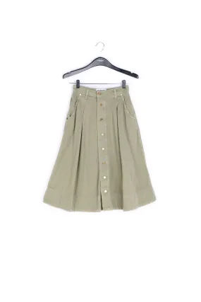 Khaki green cotton pleated midi skirt