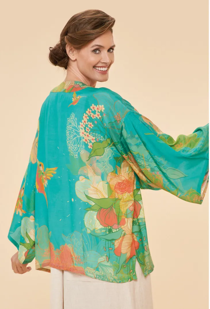 Kimono Jacket Aqua Hummingbird