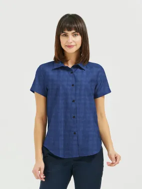 Ladies' Boyfriend Short Sleeve Blouse - Navy/Blue