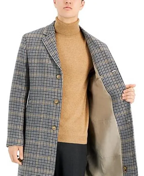 Lauren Ralph Lauren Mens Classic fit Overcoat Coat 40 L Beige Plaid