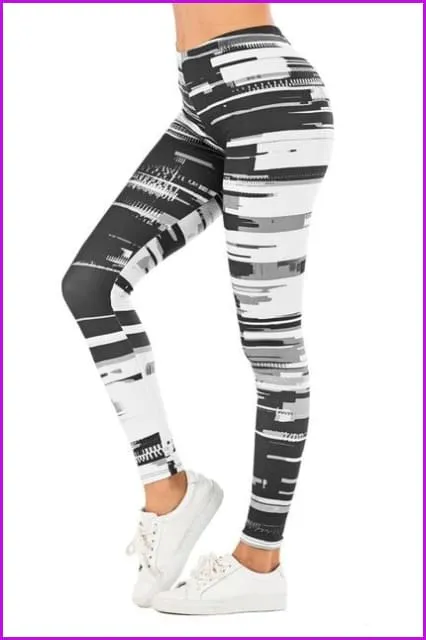 Leaf Printing High Waist Slim Fitness Pants DE111